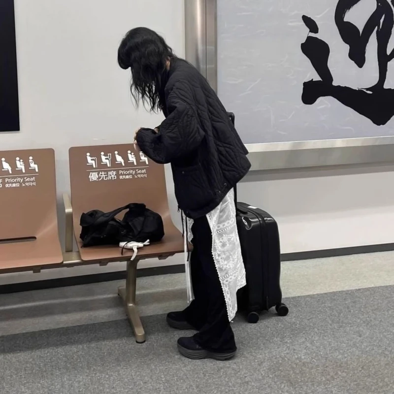 Faldas de encaje de estilo coreano blanco Y2k 2000s mujeres Vintage Harajuku malla superpuesta falda larga femenina vendaje con cordones ropa de calle Retro