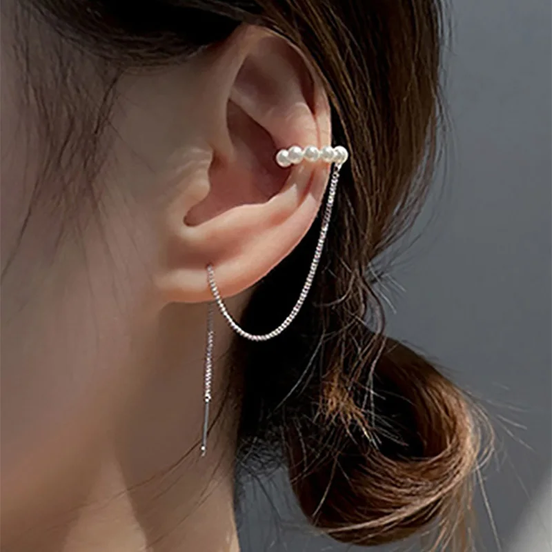 1pc Ear Cuff No Piercing Without Hole Earring for Girls Kpop Ear Clip Non Pierced Long Tassel Chain Earing for Women INS Jewelry