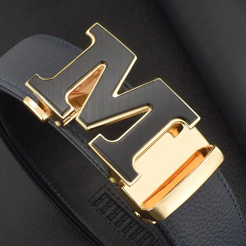 High Quality Letter M White Leather Belt Men Designers Luxury Famous Young Men Cowskin Brand Jeans Casual Fashion Ceinture Homme