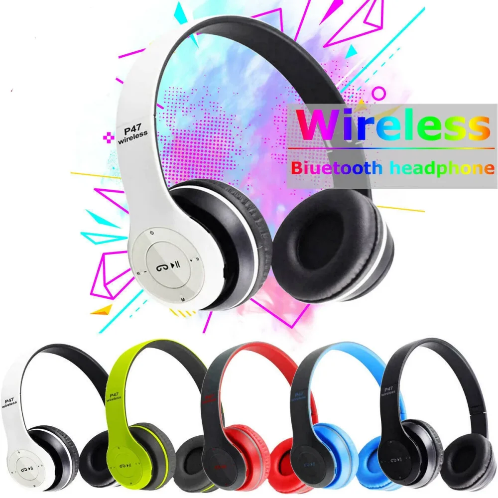 P47 беспроводные наушники 5,0 Bluetooth-совместимые гарнитуры HiFi стерео складные для всех смартфонов с микрофоном Поддержка SD-карты