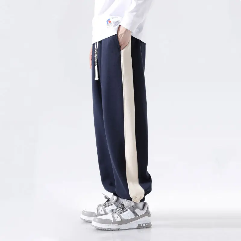 Fashion Summer Quick Drawing Loose Straight Pants Men Panelled Elastic Waist Sports Drawstring Pockets Casual Versatile Trousers