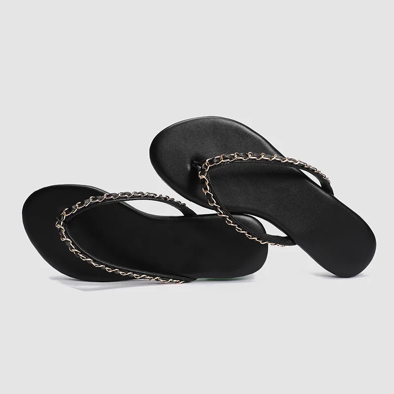 Nouvelle mode chaussures pour femmes tongs plat confortable chaîne pantoufles sandales d'été chaussures pour femmes concepteur chaussures de plage à enfiler