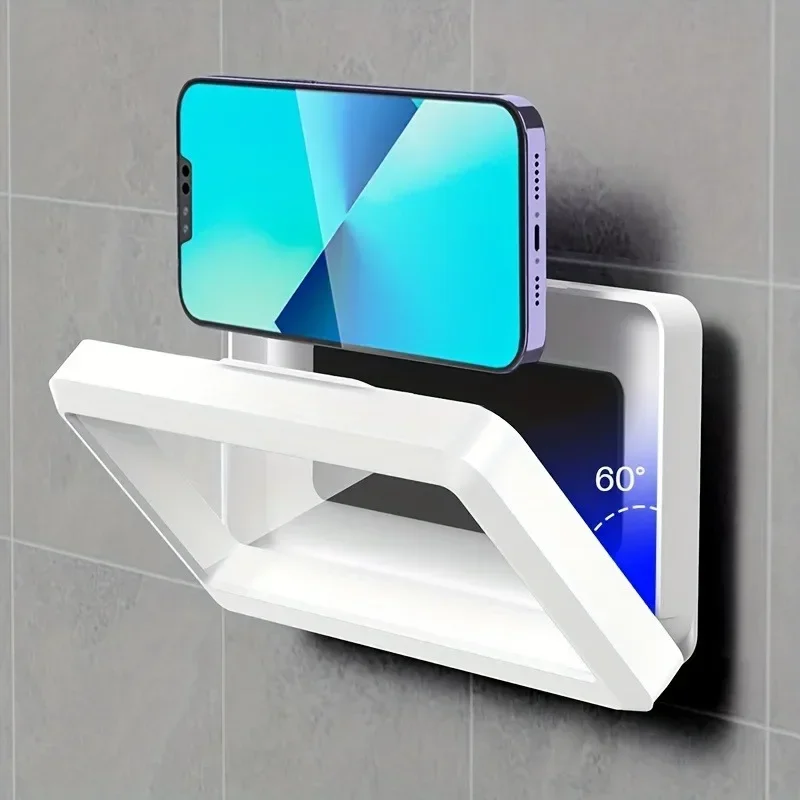 Shower Phone Holder Splash-Proof 360 Rotation Can Be Touched Shower Phone Stand Case Mount For Bathroom Batheub Kitchen Wall