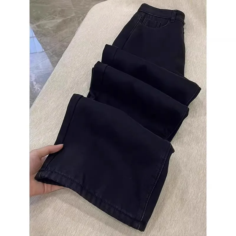 Pantalones vaqueros de pierna recta Thiened Fce de cintura alta para mujer, pantalones largos adelgazantes de pierna ancha, ropa informal para Otoño e Invierno