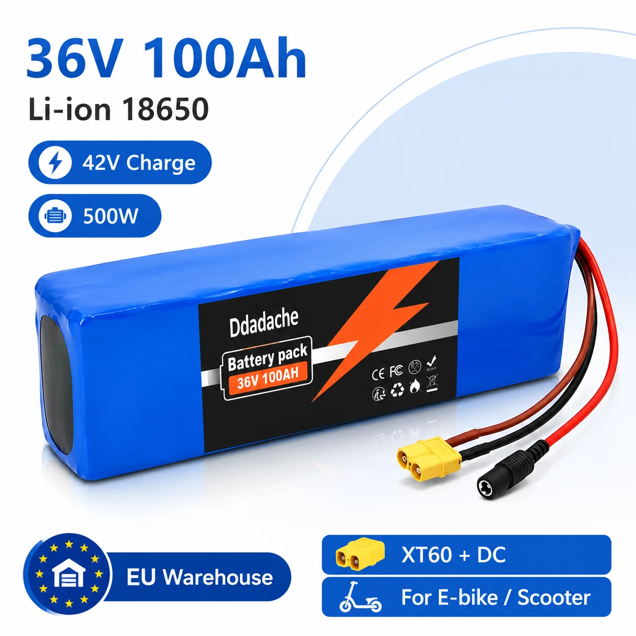 Image of 36V 100000mAh Lithium-Ionen-Akku für Elektroroller 10S2P 3600Wh Hochkapazitäts-Ersatzakku für kompatible Elektromobilitätsroller und Elektroroller
