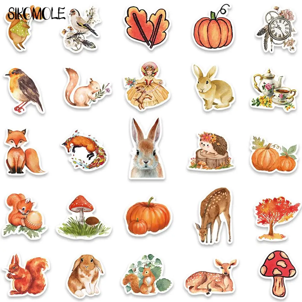 10/30/50PCS Cartoon Autumn Forest Sika Deer Rabbit Squirrel Stickers Kids DIY Skateboard Laptop Luggage Bike Cars Sticker Decals