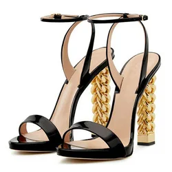 Mixed Colors Round Toe Shallow Summer Women Sandals Strange Style High Heels Buckle Strap Design Large Size Fashion Party Shoes