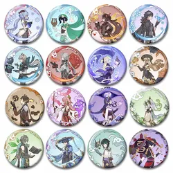 Creative Arlecchino Hu Tao Venti Wanderer Icon Badge Genshin Impact Fanart Brooch Pins Circular Brooches on Backpack Gamer Gift