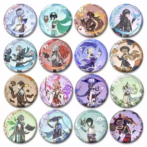 Creative Arlecchino Hu Tao Venti Wanderer Icon Badge Genshin Impact Fanart Brooch Pins Circular Brooches on Backpack Gamer Gift