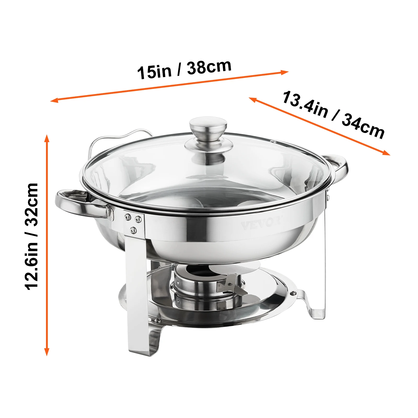 Vevor-aço inoxidável redondo Chafing Dish Set, Buffet Chafer com tamanho completo Pan, tampa de vidro, suporte do combustível, catering aquecedor, 4QT, 2 Pack