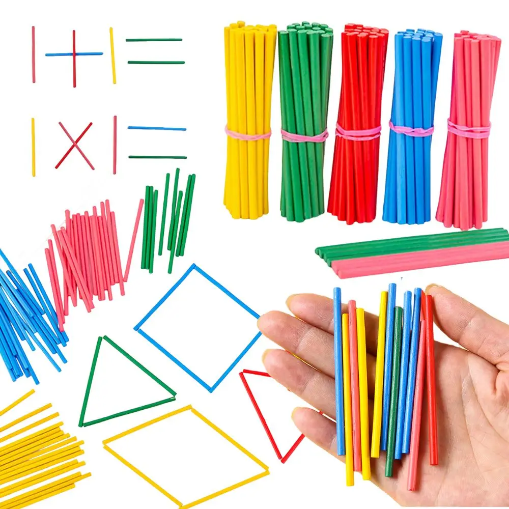 

100 деревянных счетных палочек разных цветов, учебное пособие по математике, для развития визуального и сенсорного восприятия, координации рук и глаз, YMY