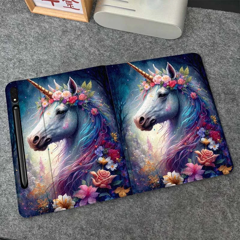 

Beautiful Horse Flower Crown For Samsung Galaxy Tab S6 S7 S8 S9 S10 FE Plus Lite Soft Flexible Support Tablet Case Gift