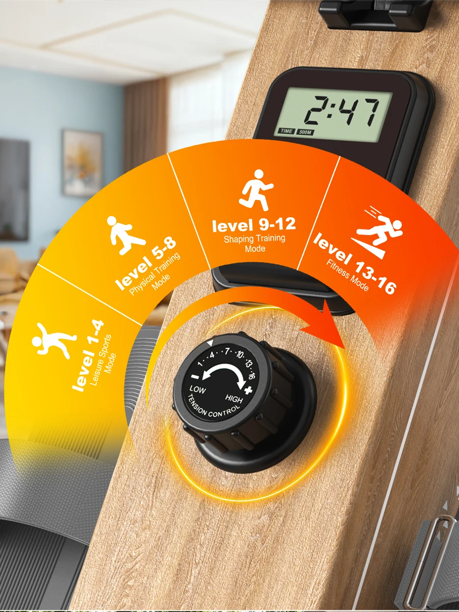 Heim-Rudergerät mit 16 Einstellbaren Magnetischen Widerstandsstufen, Bluetooth LCD-Display, 150KG Maximallast, Indoor-Fitness – Detail 3