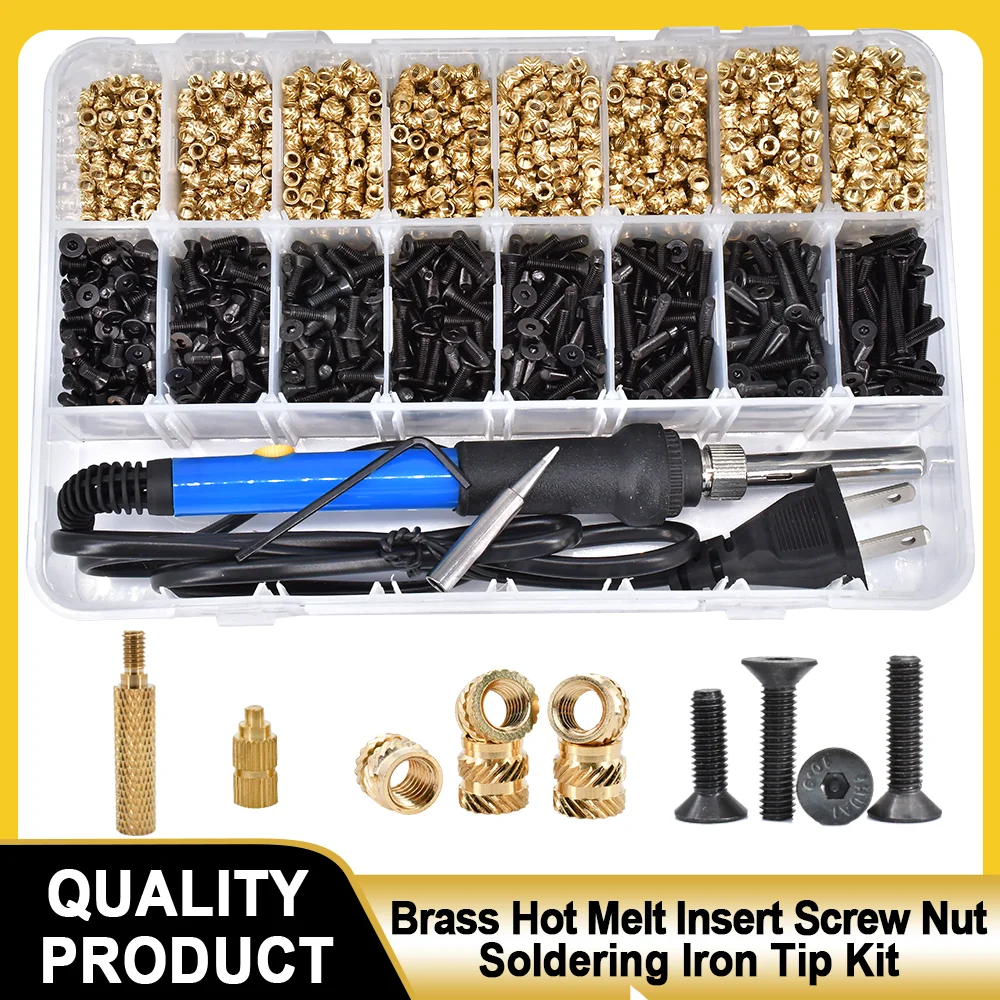 

M3 Brass Insert Nut Bolt Screw Soldering Iron Tip kit Hot Melt Knurled Thread Heat Insert Nuts bolts Kit For Plastic 3d Printing