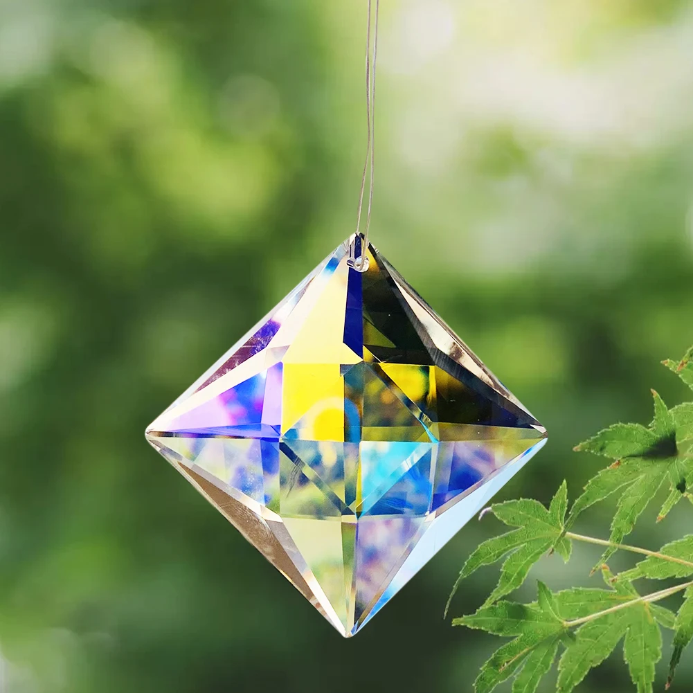 Streamer Aurora Polish AB Color Square Faceted Prism Grid Crystal Pendant Rainbow Sun Catcher Wedding Garland Hanging Chandelier