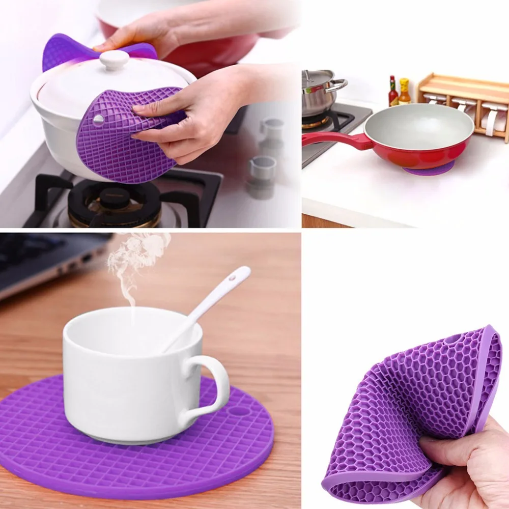 Silicone Pot Holders Trivets Mat Multipurpose Round Pot Holders Trivets Jar Openers Food Safe Heat Resistant  Eco-Friendly Mat