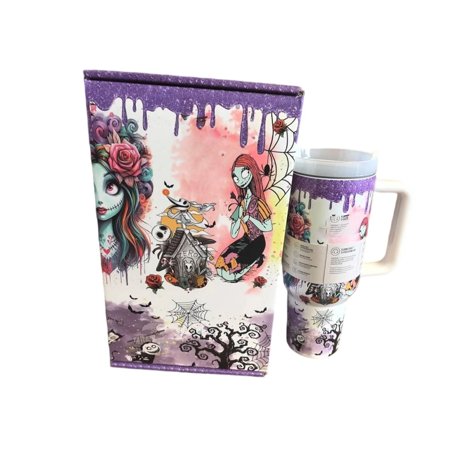 كوب Nightmare Christmas Tumbler، كوب Skellington 40oz من الفولاذ المقاوم للصدأ مع تصميم وقش متوهج في الظلام، إصدار محدود للهالوين Gi