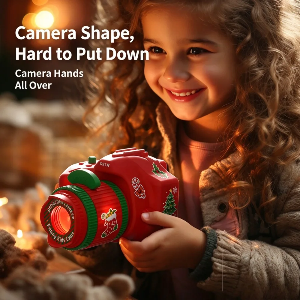 Children's Toy Projection Camera Christmas Projector Christmas Gift Atmosphere Luminous Toy Gift Camera for Children, Christmas