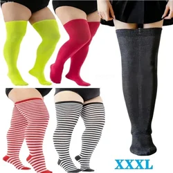 Women Plus Size Thigh High Socks Striped Stockings Ladies Over Knee Socks