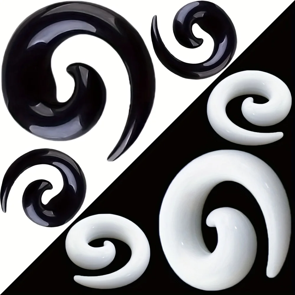 2pcs 1.6mm-20mm Black White Acrylic Spiral Taper Ear Plug Ear Gauges Stretcher Body Piercing Jewelry For MenGauges