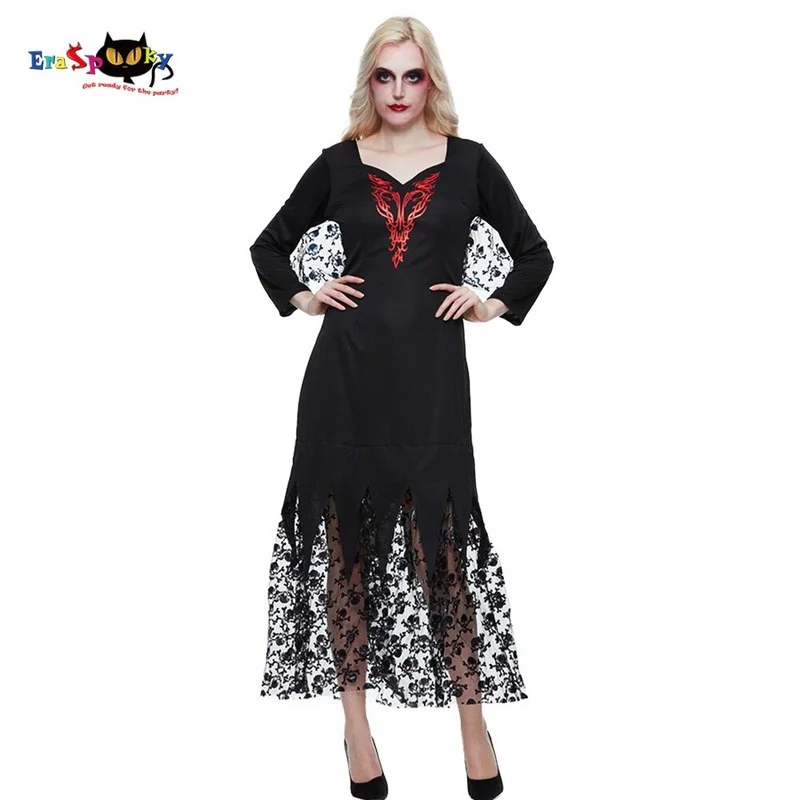 Women's Vampire Medieval Black Gothic Skull Lace Dress Halloween Costume Sexy Countess Cosplay Carnival Easter Purim Fancy Dress