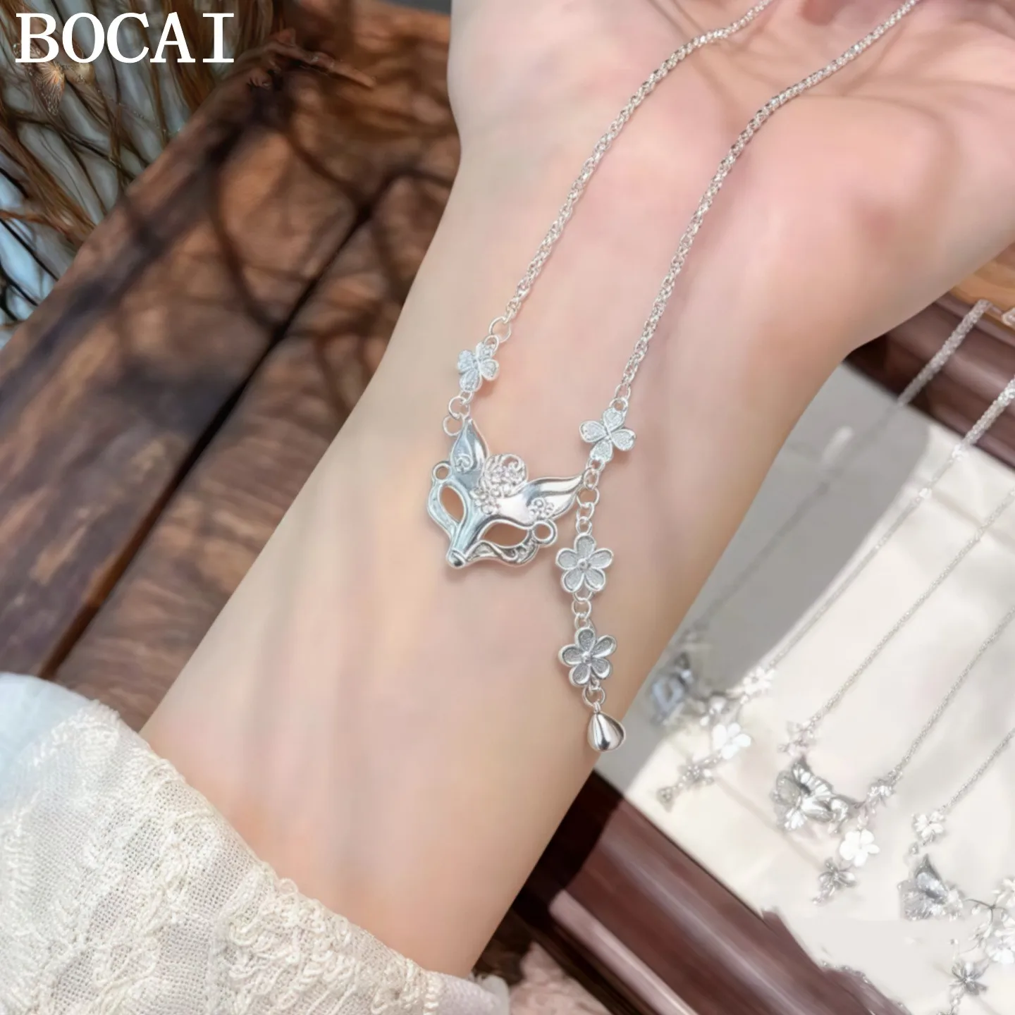 

Новое модное ожерелье BOCAI из стерлингового серебра S925 с подвеской в виде маски лисы в стиле China-Chic и кисточкой, подарок для женщин