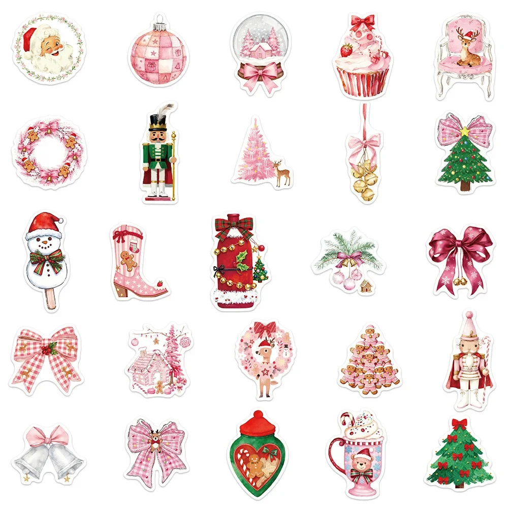 50 قطعة من ملصقات جو مهرجان عيد الميلاد الوردي لتزيين لوح التزلج المقاوم للماء على الجدران هدايا ألعاب الأطفال