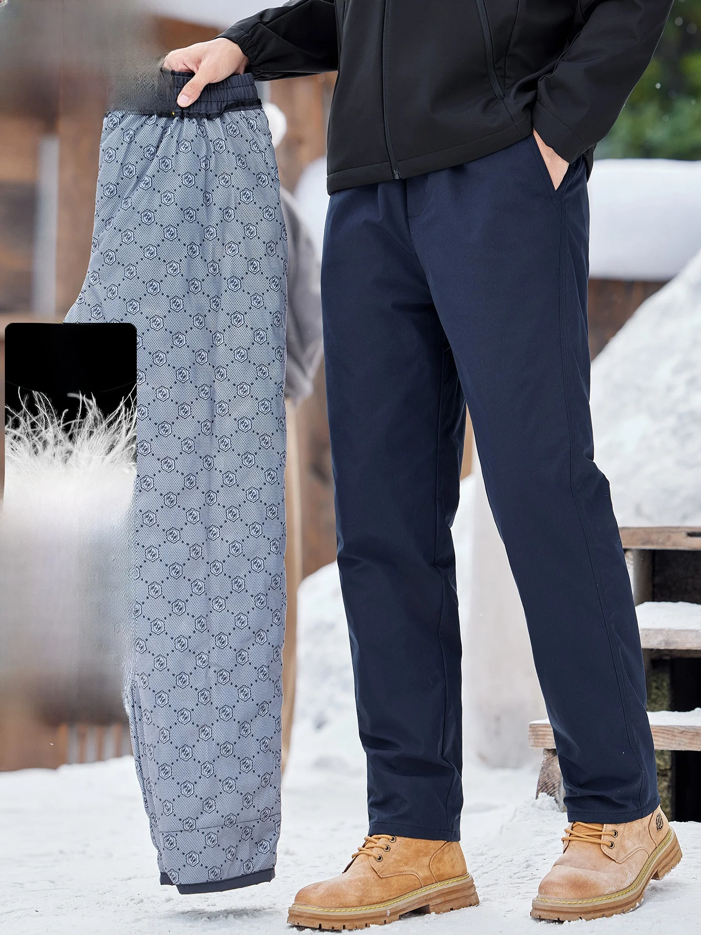 

Мужские утепленные пуховые брюки TUCANO: повседневные прямые брюки из хлопка с наполнителем из белого гусиного пуха, ветрозащитные, для защиты от холода