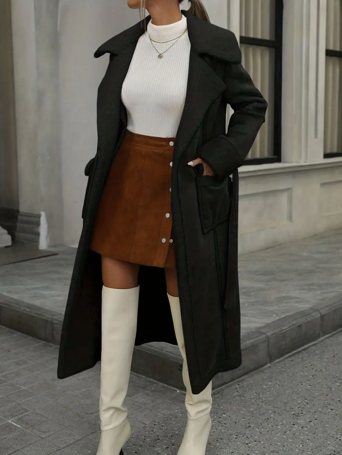 Winter Women's Cotton Jacket  Casual Retro Khaki Color  Medium Length and Plush Warm Jacket