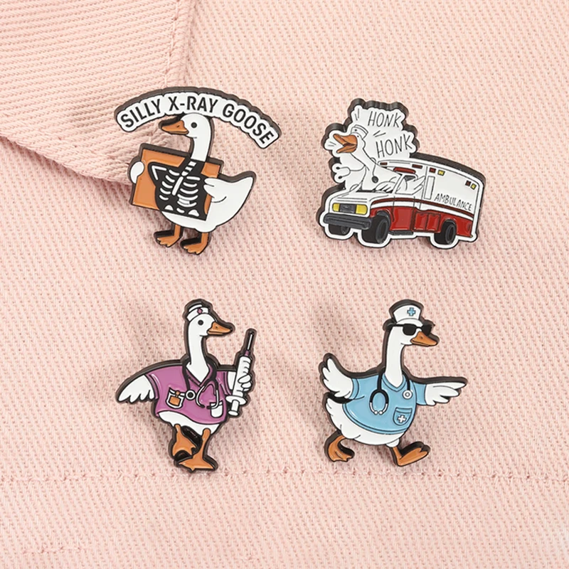 Funny Silly X-RAY Goose Enamel Pins Ambulance RT Tech Medical Animal Doctors Nurses Brooch Lapel Badge Jewelry Gifts for Friends