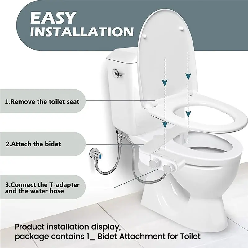 Non-Electric Bidet Toilet Seat Attachment Dual Nozzle Female Wash Water Pressure Adjustable Mechanical Functional US