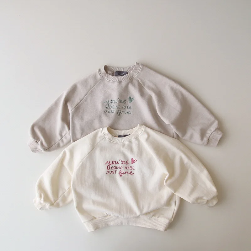 2024 Spring New Children Long Sleeve Sweatshirt Baby Boy Girl Cotton Casual Tops Toddler Letter Embroidery Pullover Kids Clothes