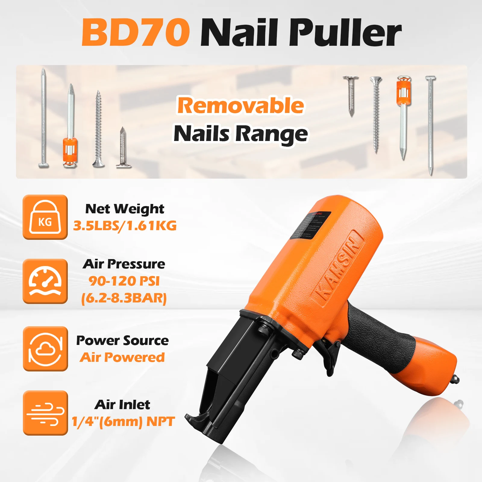 

BD70 Pneumatic Nail Puller with Safety, Labor-saving Air Denailer for Removing Rusty Pallet Nails from Discard or Recycled Wood