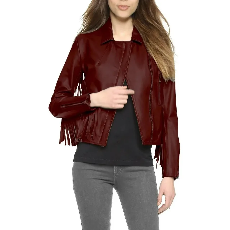 Women's Leather Jacket Style Girl Jacket Striped Red Leather Jacket Fashion Trend