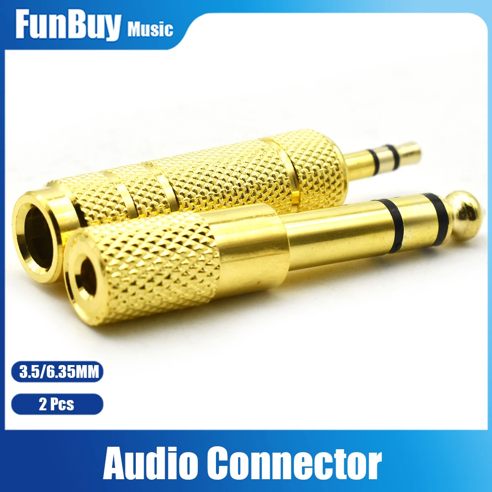 

100pcs Guitar Amplifier Microphone 3.5mm 6.35mm Adapter Plug Frmale Male Stereo Audio Connector Thread Gold