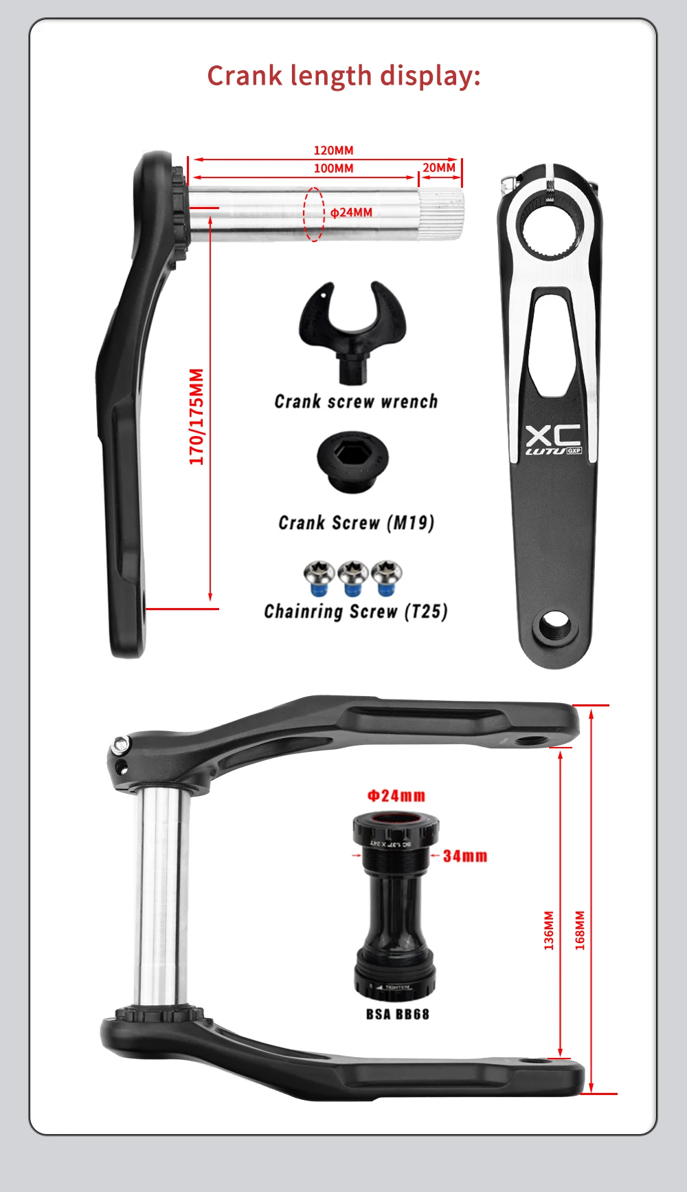 GOLDIX MTB Kurbelgarnitur 170/175mm SL 3-Bolzen-Direktmontage-Kurbel 0mm Offset 34T 36T 38T 40T Kettenblatt für XC AM MTB Fahrradkurbelgarnitur – Detail 8