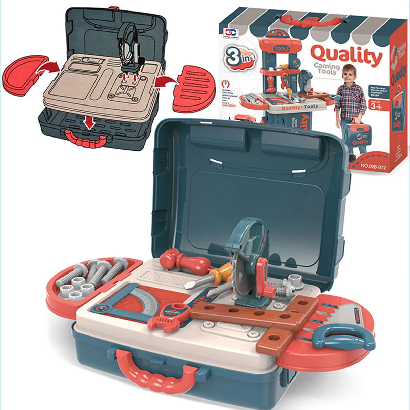 3In1 Kids's Simulation Tool Table Construction Set For Boys Learning Tool Box Screw Nut Combination DI Y Disassembly Toy Boy