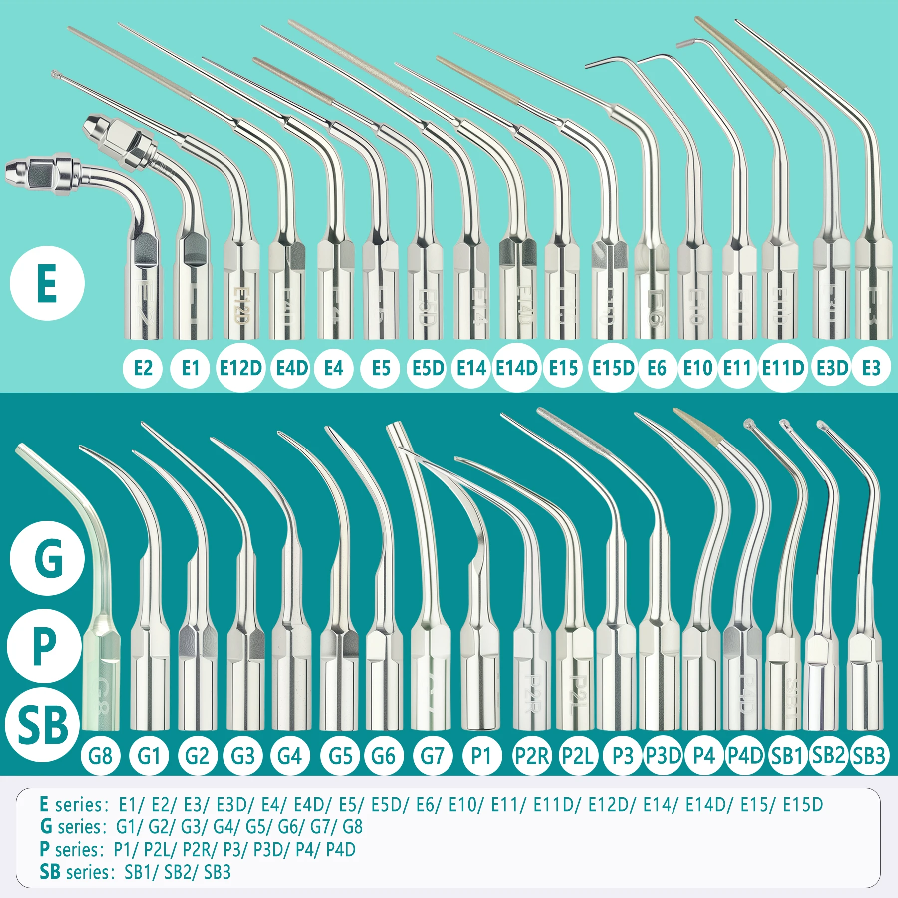 

Dental Ultrasonic Scaler Tip E G P SB Series Dental Periodontics Endodontics Fit EMS Woodpecker Ultrasonic Handpiece Accessories