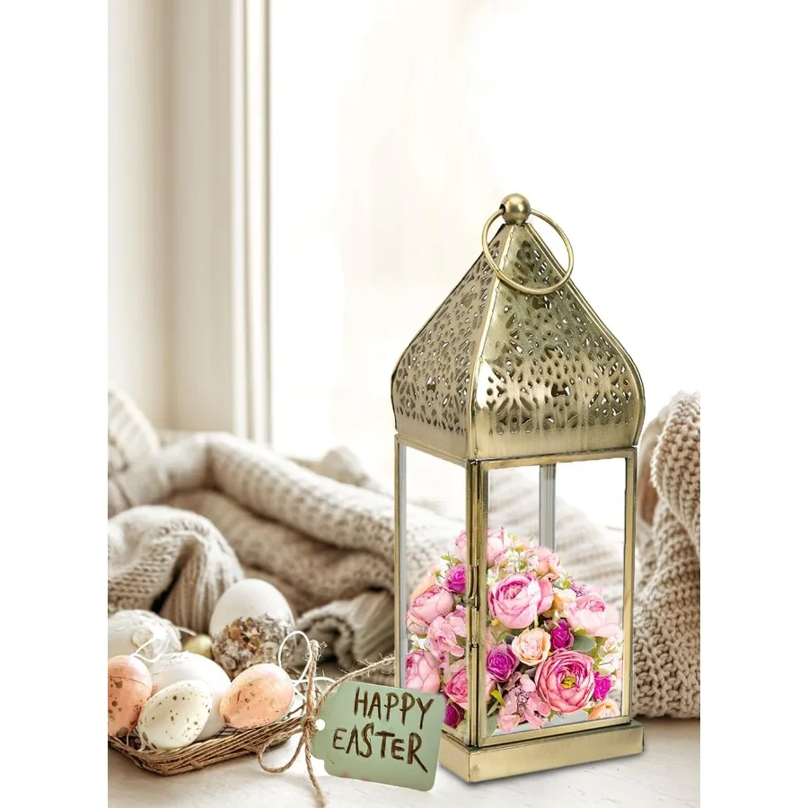 10 marokkanische goldene verzierte Kerzenlaternen mit Vintage-Design, elegantes Tischdekoration, dekoratives Kerzenhalter-Set für IndianIns