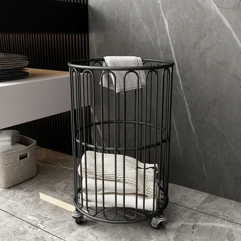 

Children's Nordic Light Luxury Storage Basket-Modern Dirty Clothes Basket with Gold Belt Wheel Bathroom Organizer