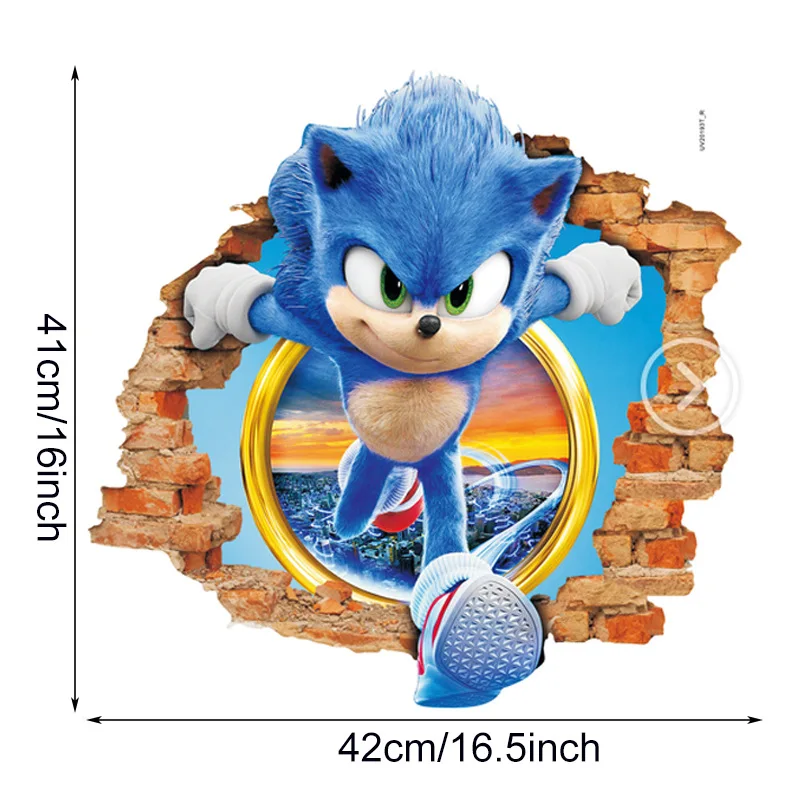 Papel tapiz 3D de Sonic The Hedgehog, pegatinas de pared impermeables con estampado de juego de Anime, decoración de habitación de niños, póster de