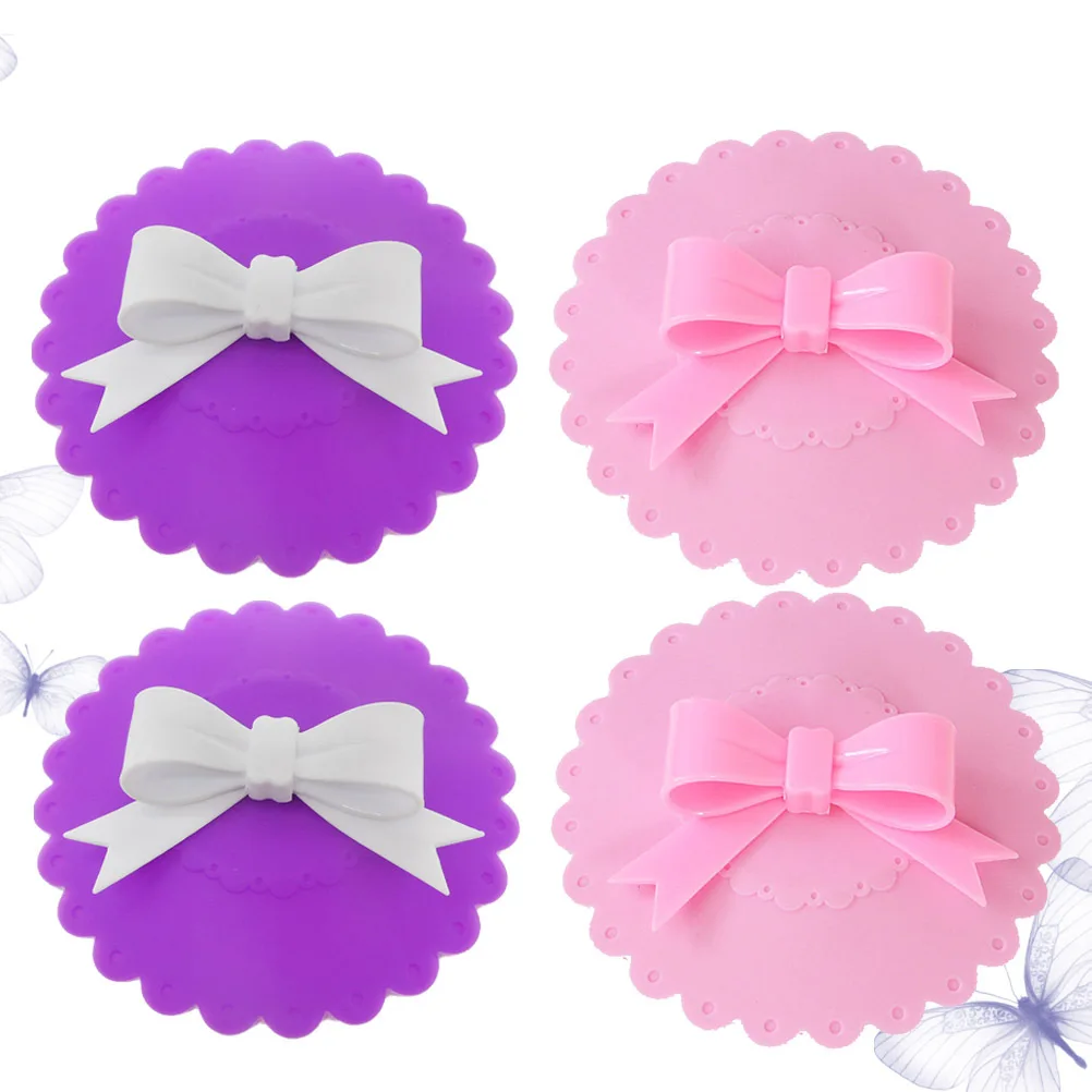 

4Pcs Drink Cup Lids Silicone Food-Grade Bow-Knot Mug Cover Airtight Seal for Warmth Retention Universal Fit for Ceramic Glass