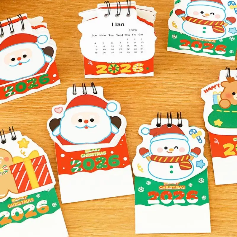 Calendario da tavolo natalizio 2026 Mini cartoni animati Modelli carini Calendario da tavolo Decorazione desktop creativa Pianificazione quotidiana Piccolo mensile