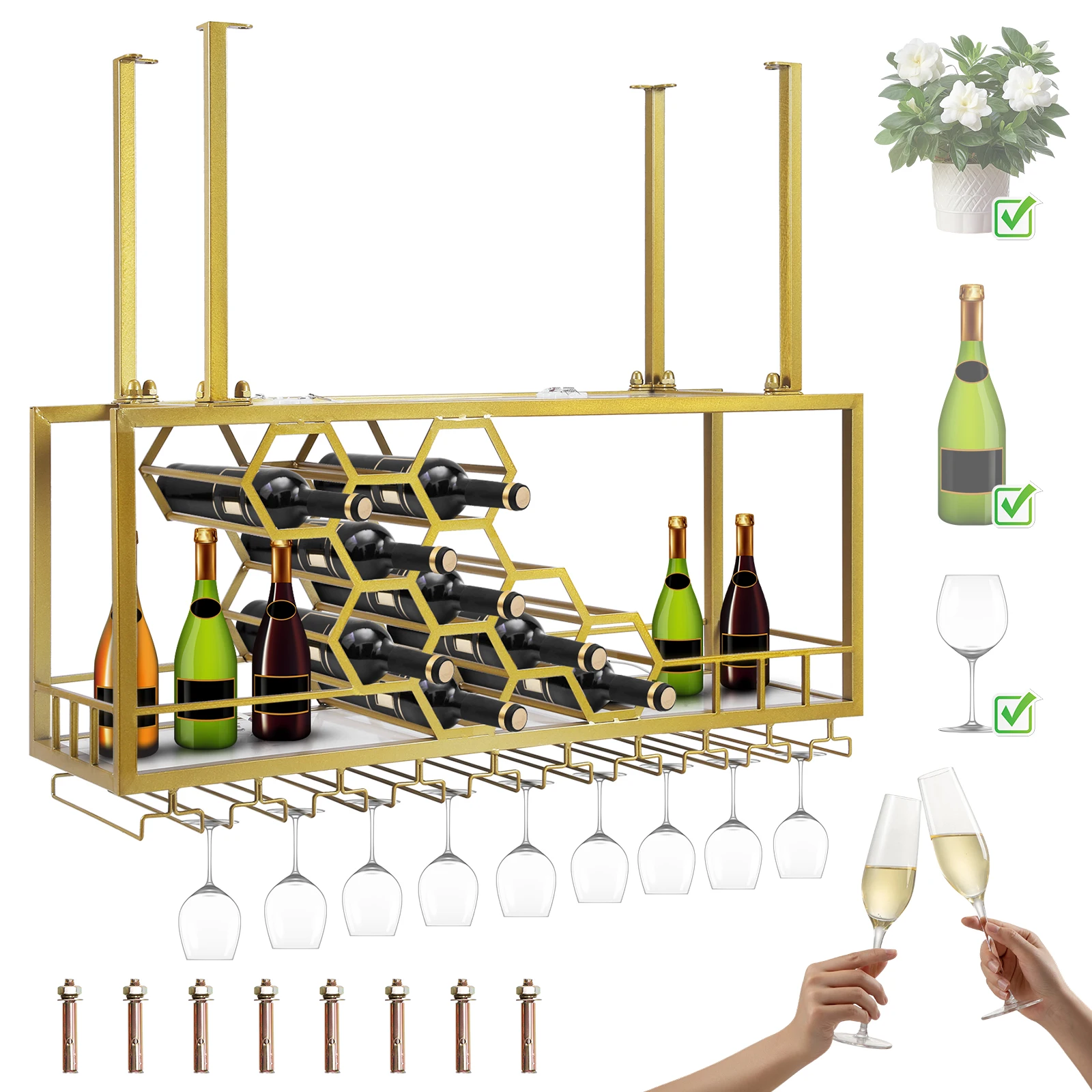 

Настенная декоративная полка для бутылок с алкоголем и вином, держатель для бокалов для домашнего бара и столовой