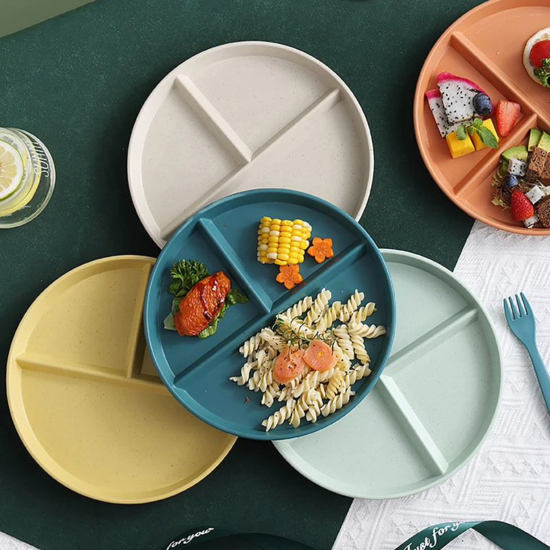 

1 Pc Divided Dish In 3 Diet Reusable Round Dinner Plate Kitchen Dinnerware Portion Plates For Adults 3 Compartments Microwave