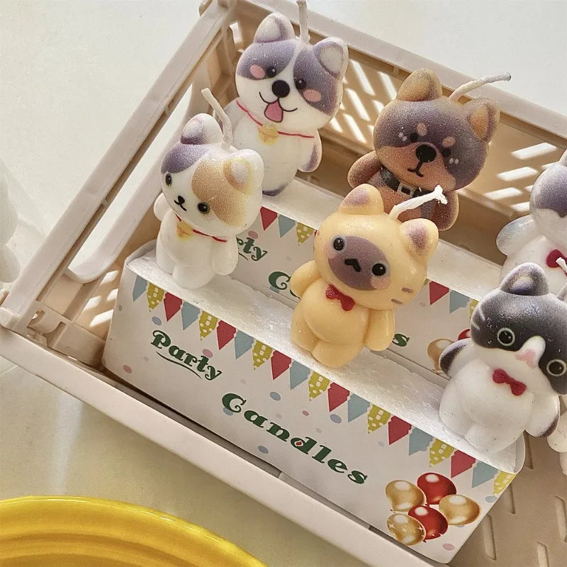 3pcs Cat Dog Birthday Candles Cake Decoration Kids Puppy Cake Toppers Pet Birthday Candles Party Baking Supplies