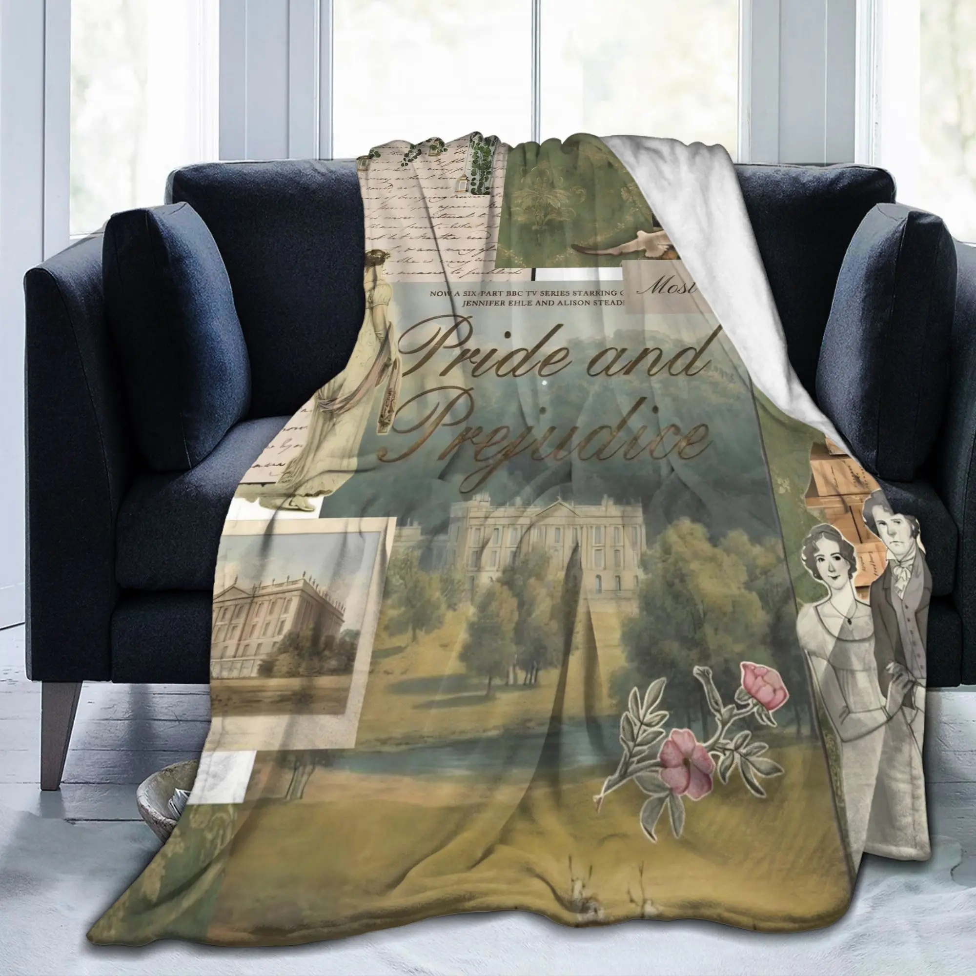 Pride and Prejudice Quotes Blanket Flannel Printed Jane Austen Multi-function Super Soft Throw Blankets for Couch