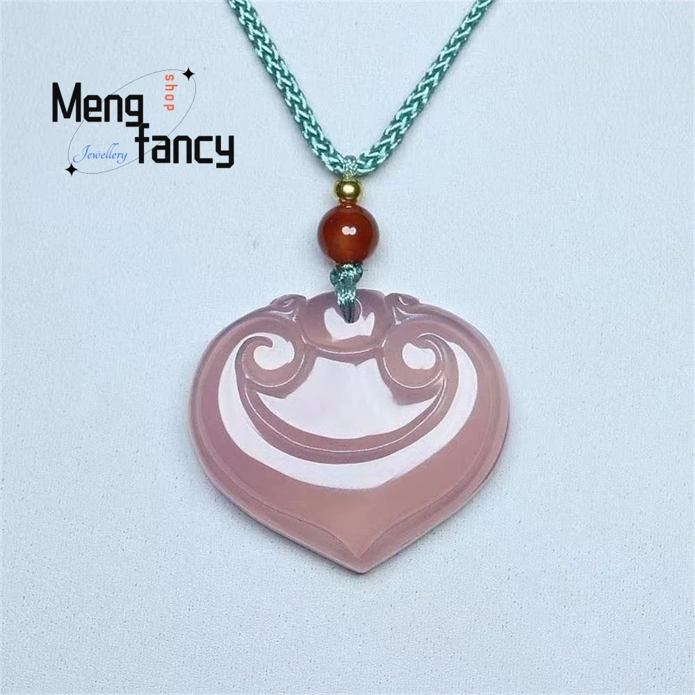 

Natural Pink Agate Chalcedony Ruyi Cordate Pendant Exquisite Elegant Simple High-grade Sexy Young Girls Popular Fashion Jewelry