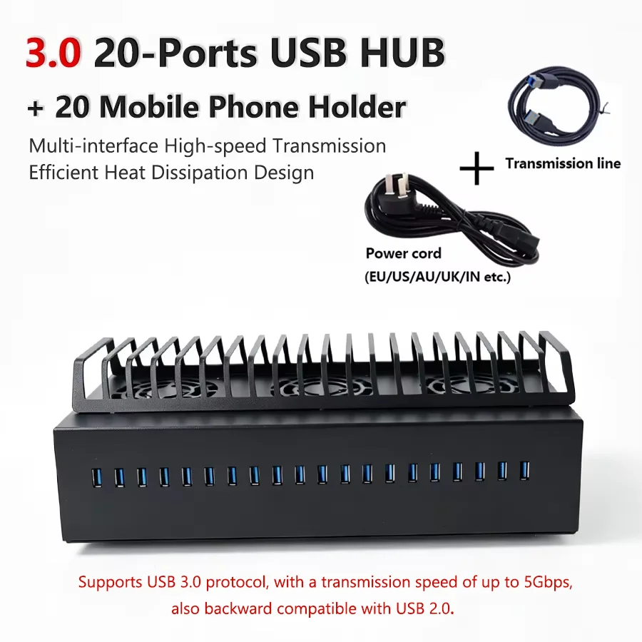 5 Gbps Multi-functional 20-Port 3.0 USB Hub Chassis and Charging Phone Farm Unified Management Fast Data Transfer