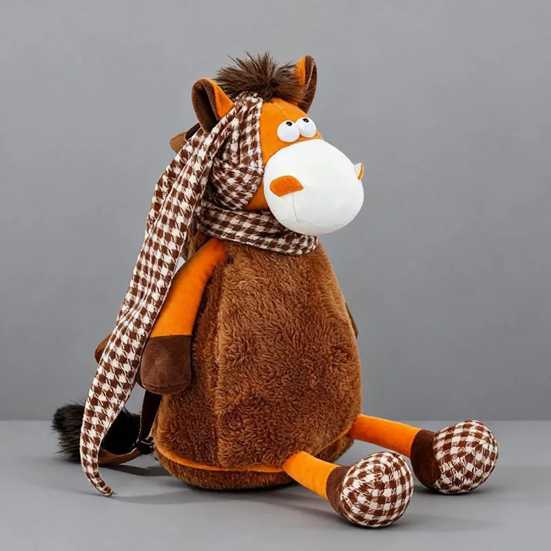 Cute Donkey Plush Backpack Soft Fluffy Animal Shoulder Bag Large Capacity Kids Adults School Travel Casual Daypack Personality